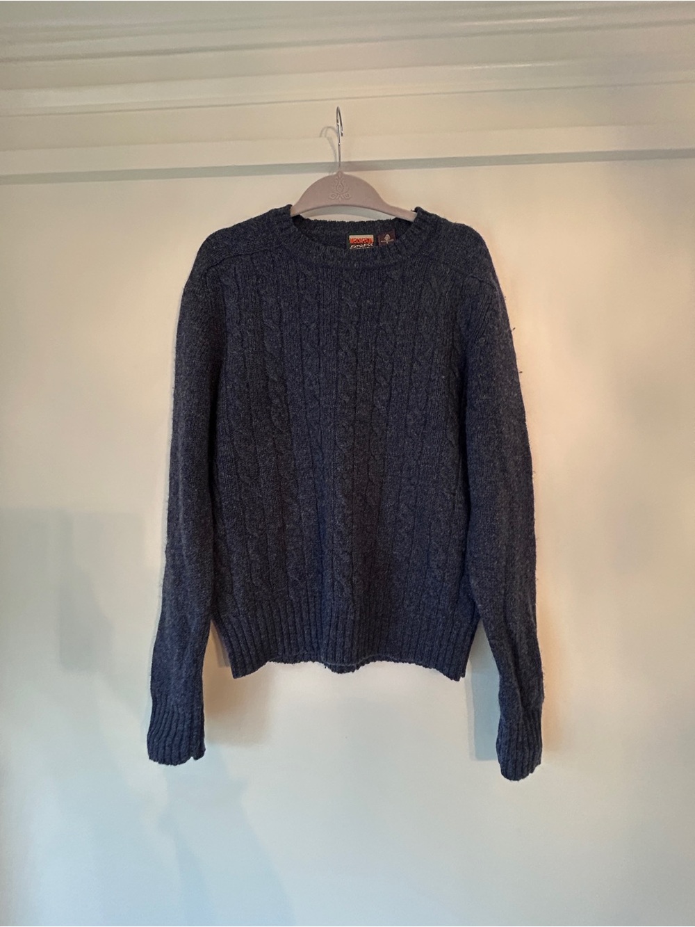 Mountain Express 100% Shetland Wool Navy Cable Knit Sweater Small